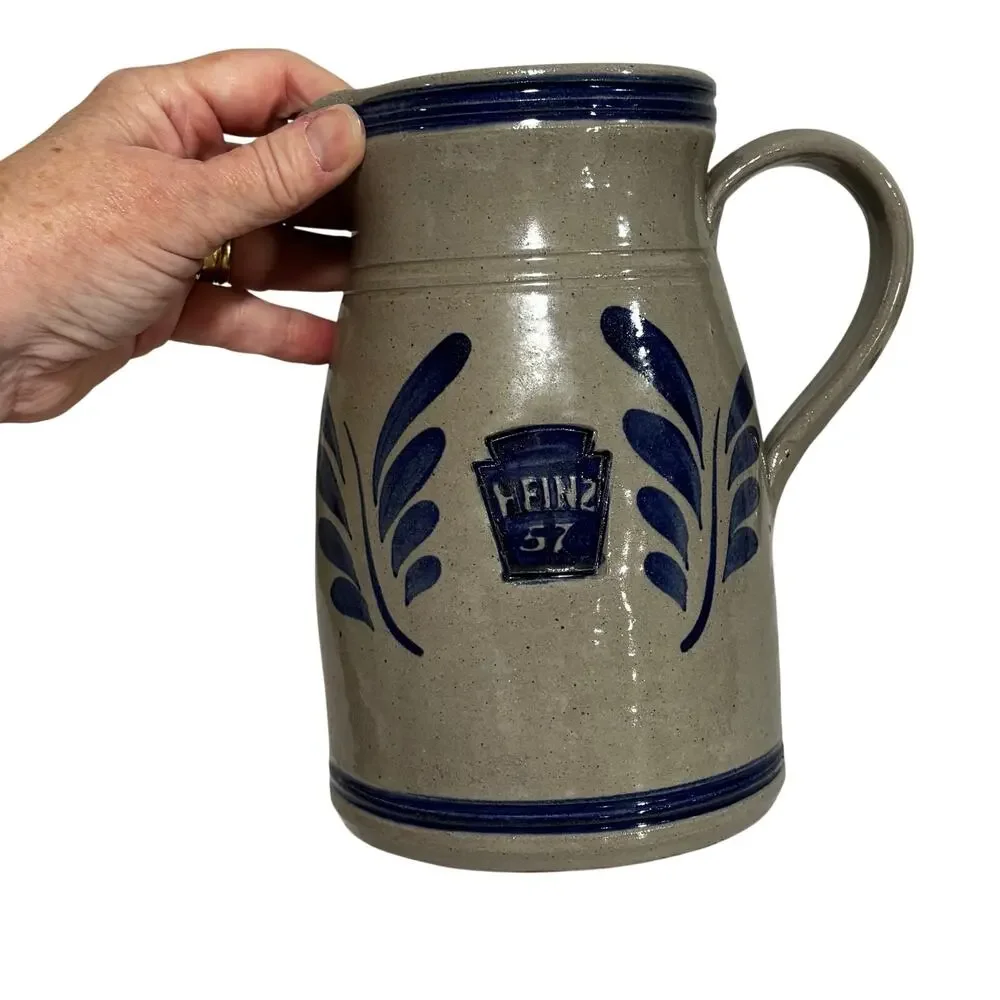 Vintage Heinz 57 salt glaze pottery pitcher artist signed 